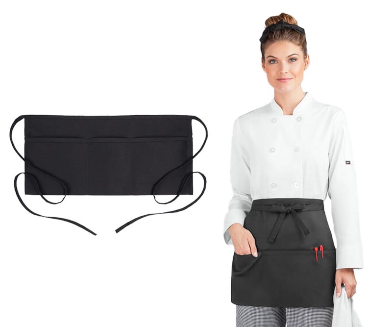 Avalon Kitchen Black server aprons with pockets Black waitress aprons with pockets half apron with pocket serving apron - Image 1